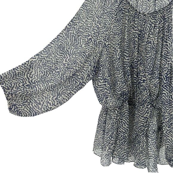 Elizabeth And James Top 100% Silk Long Balloon Sleeve Draped Size M Blue Blouse - Picture 2 of 7